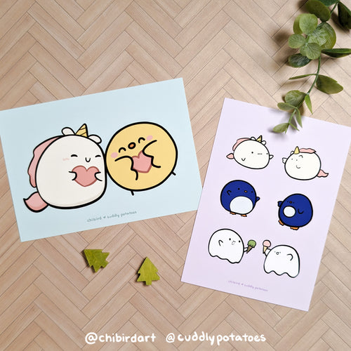 Snacks Mini Prints - Chibird x Cuddly Potatoes Collab
