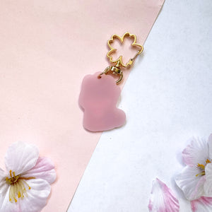 Cherry Blossom Black Shiba Charm - Frosted Pink with Sakura Clasp