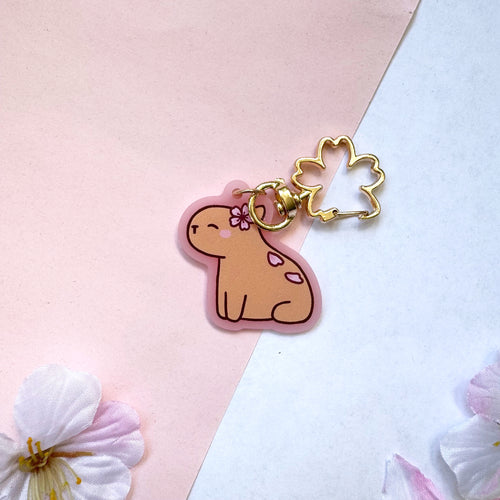 Cherry Blossom Capybara Charm - Frosted Pink with Sakura Clasp