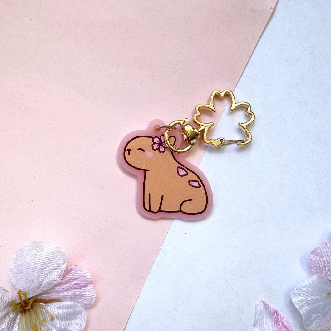 Cherry Blossom Capybara Charm - Frosted Pink with Sakura Clasp