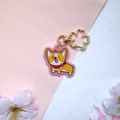 Cherry Blossom Corgi Charm - Frosted Pink with Sakura Clasp