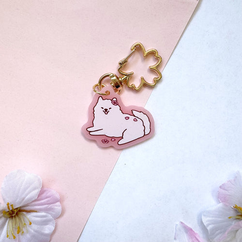 Cherry Blossom Samoyed Charm - Frosted Pink with Sakura Clasp