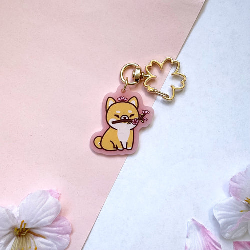 Cherry Blossom Shiba Charm - Frosted Pink with Sakura Clasp