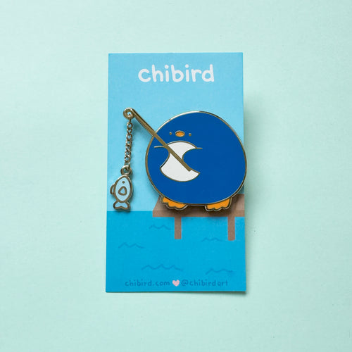Fishing Penguin Dangling Enamel Pin