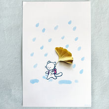 Foraging Friends - Gingko Umbrella Cat Felt Poster