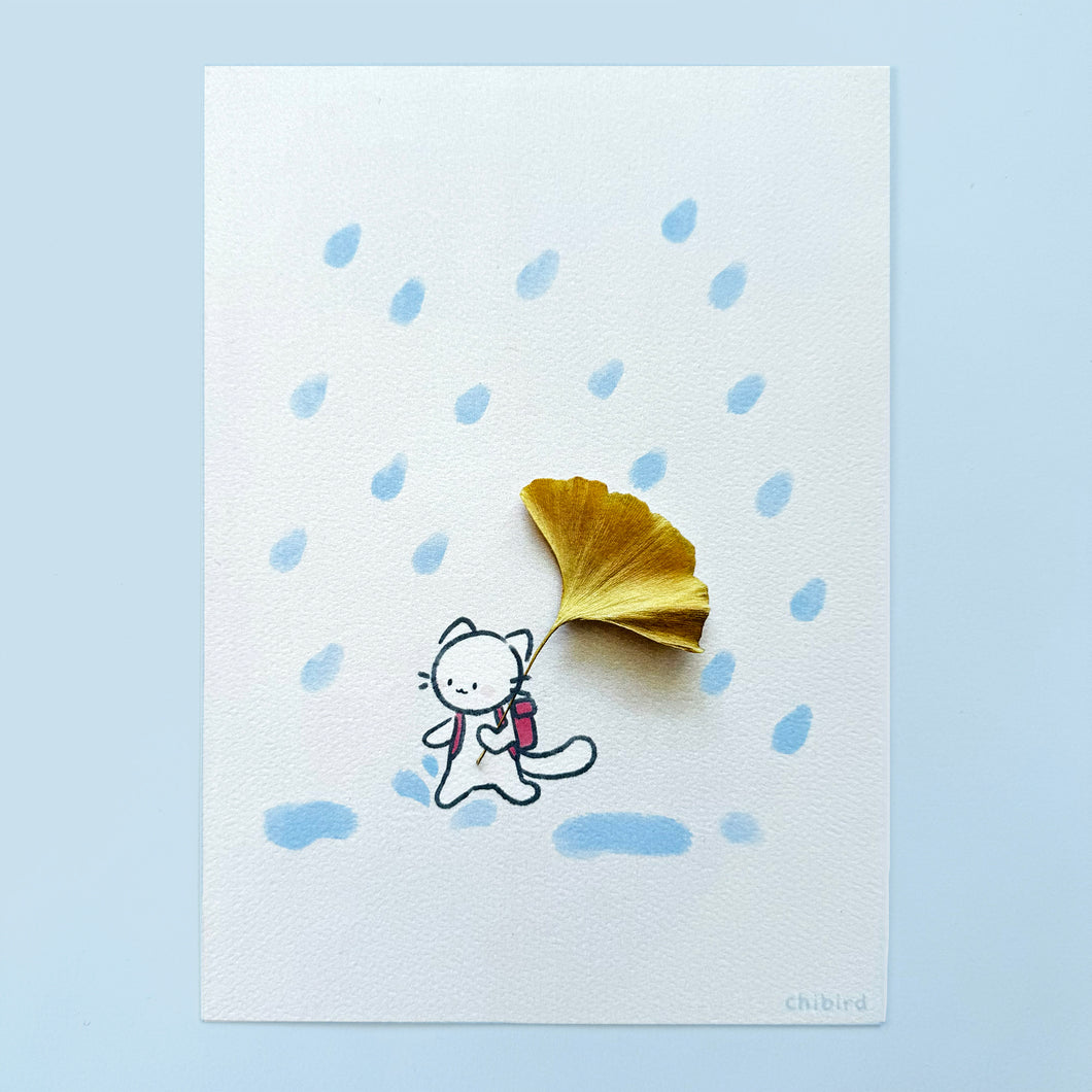 Foraging Friends - Gingko Umbrella Cat Felt Small Print