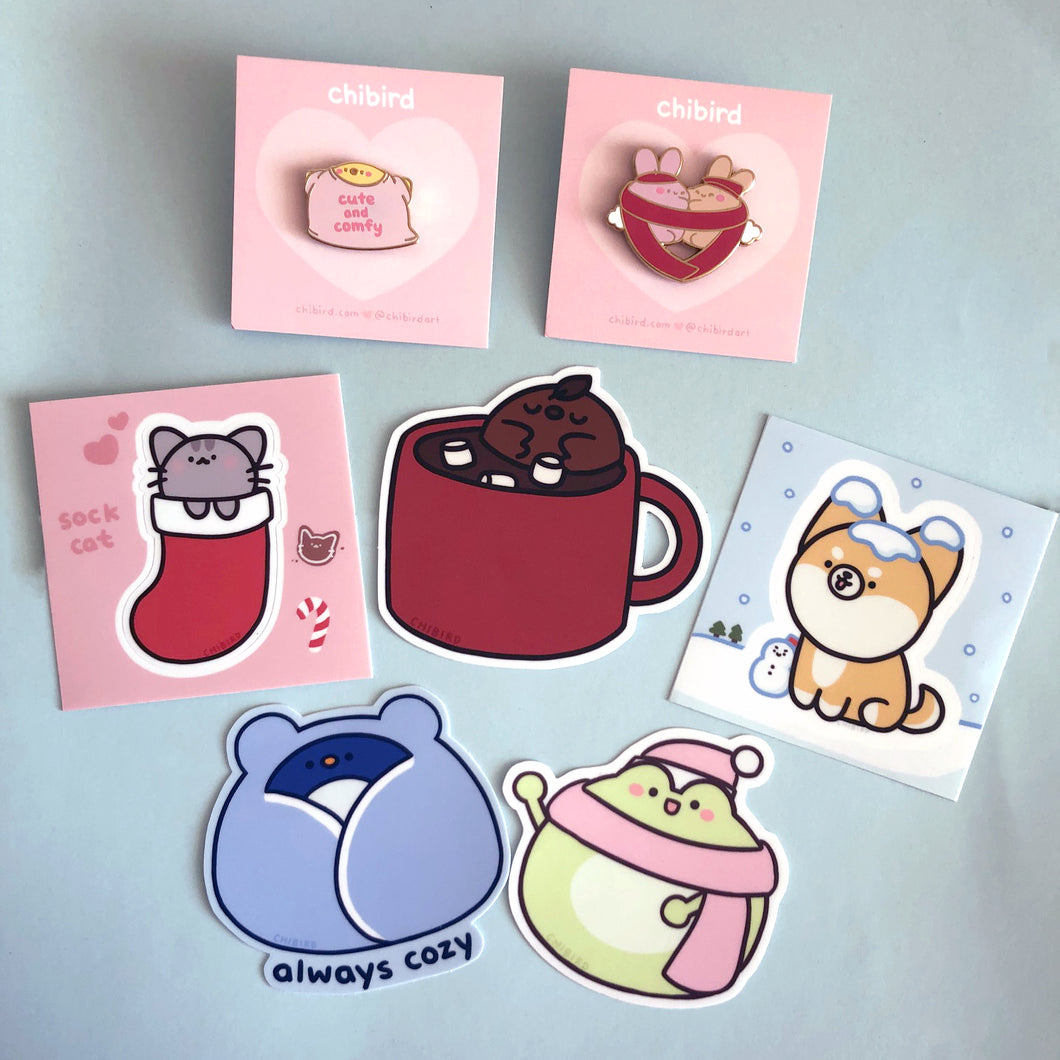 Cozy Enamel Pin + Sticker Bundle – Chibird Store