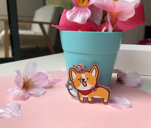 Cherry Blossom Corgi Charm - Frosted Pink