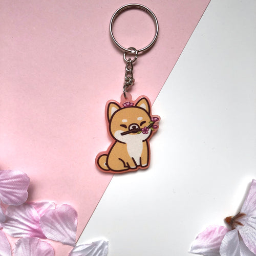 Cherry Blossom Shiba Charm - Frosted Pink