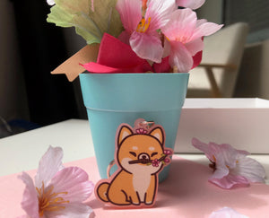 Cherry Blossom Shiba Charm - Frosted Pink